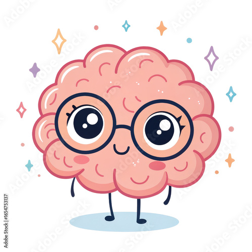 Cute Cartoon Brain with Gla...