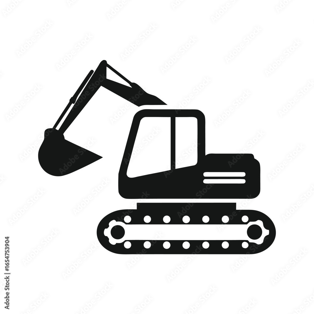 Naklejka premium Black silhouette of an excavator with a bucket on a white background digger construction 1
