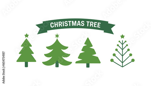 Christmas Tree Icon Set with Modern, Minimal, and Classic Styles – Holiday Decoration Elements for Seasonal Design and Celebration.