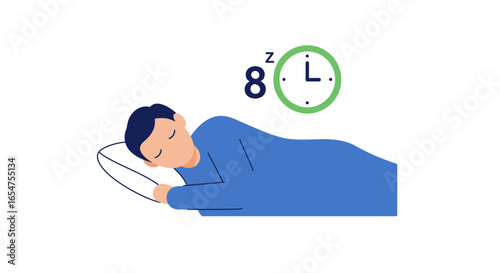 Get restful sleep for eight hours for health wellness and happy mood, health concept illustration