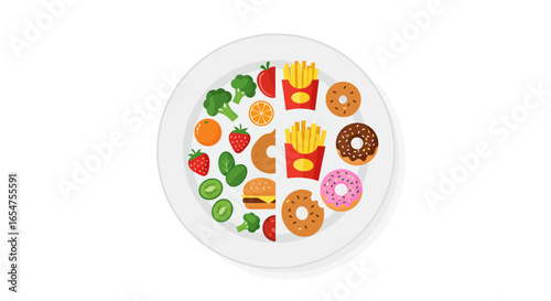 Healthy versus unhealthy food choices on a plate, promoting informed nutrition decisions and balanced lifestyles