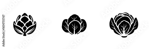 Artistic representation of three unique vegetable designs featuring cabbage and artichoke shapes