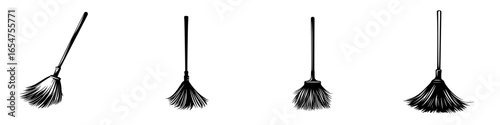 Different broom designs showcased against a white background emphasizing variations in style and function