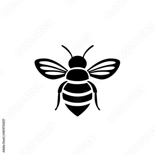 Creative black and white illustration of a bee showcasing its unique wing structure and body details
