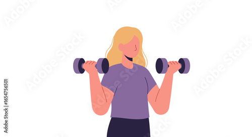 Blonde woman lifting weights during her workout, achieving fitness goals with dumbbells