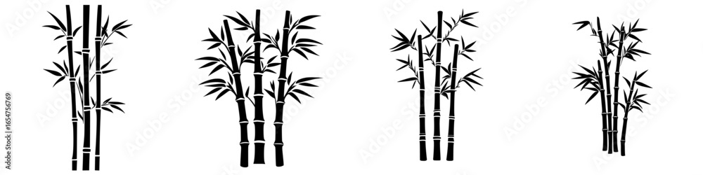 Obraz premium Elegant black and white bamboo illustrations showcase distinctive patterns and shapes in a minimalist style