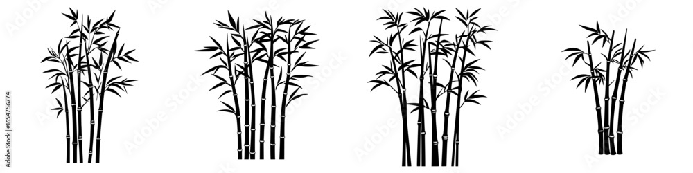 Fototapeta premium Bamboo stalks arranged in various groupings displaying their elegance and resilience in a natural setting