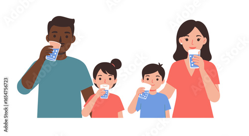 Family enjoying refreshing water, promoting health and wellness, staying hydrated together