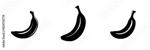 Bananas arranged in a row showcasing their smooth curves and vibrant silhouettes on a plain background