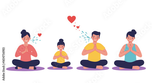 Family practicing meditation together, promoting mindfulness and inner peace in a loving atmosphere