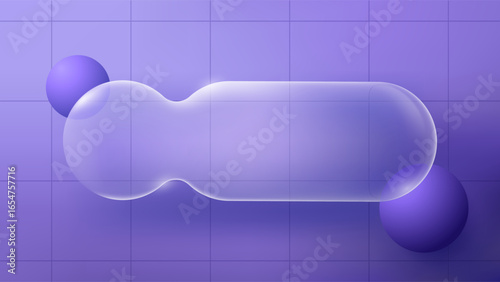Liquid bubble glass text box UI interface design. Glassmorphism transparent buttons design elements with abstract background. Fluid glass illustration glossy round curve shape. Creative brochure frame