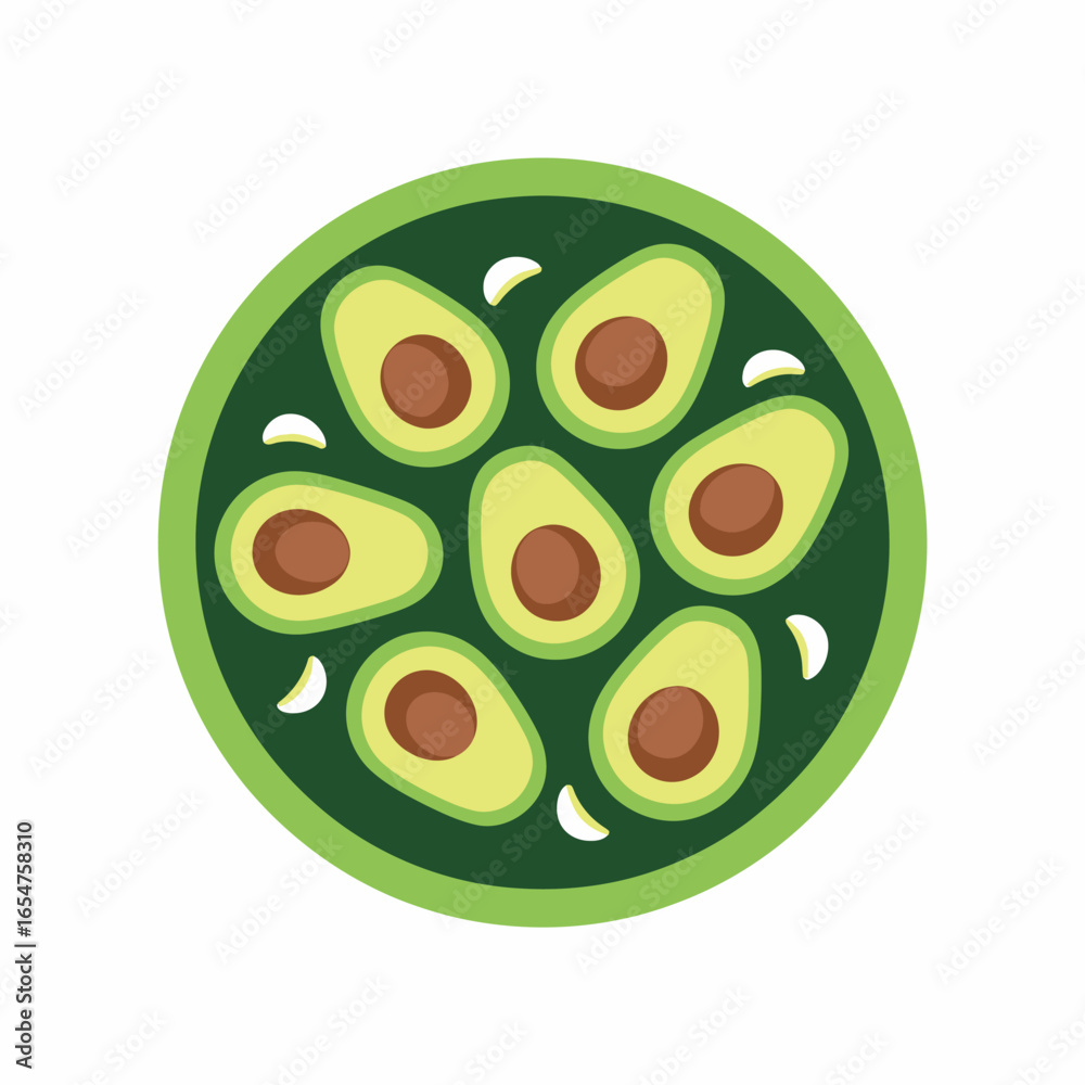 Obraz premium Delicious Avocado Salad with White Garlic Illustration on Green Plate Healthy Food Concept Fresh Ingredients Ready to Eat