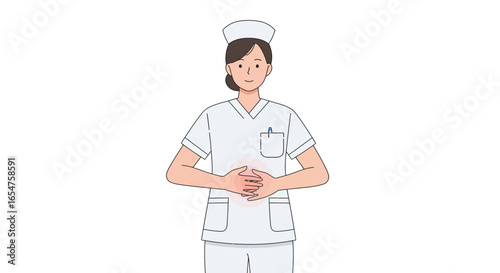 Caring nurse gently assesses patient abdomen, providing comfort and expert medical support in illustration