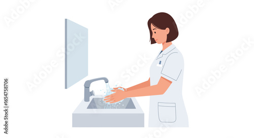 Dedicated healthcare worker washing hands thoroughly for hygiene and safety at the hospital sink