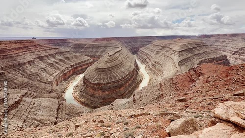 Overhead view of the San Juan River's entrenched meanders at Goosenecks State Park, Utah.