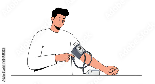 Man monitoring his health, using a modern blood pressure monitor at home, health awareness and prevention