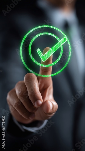 Businessman Touching Digital Check Mark Icon