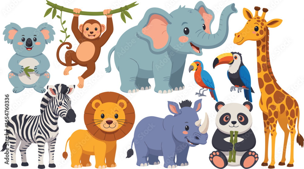 Obraz premium Adorable Cartoon Safari Animals Collection
