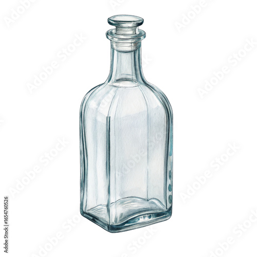 Wallpaper Mural Watercolor Glass Bottle, Isolated on Transparent Background, Hand-painted, Decanter, Glass bottle, Watercolor painting, Transparent background Torontodigital.ca