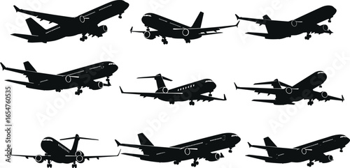 Airplane silhouette, aircraft icon, aviation design, jet plane vector, flying aircraft, black airplane, aerodynamics, aviation clipart, travel graphic