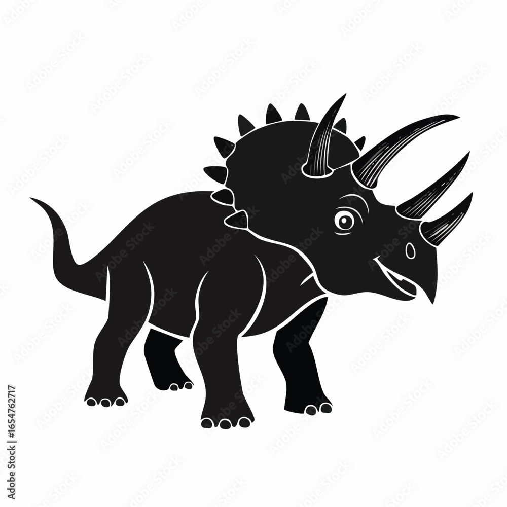 Fototapeta premium Black and white Protoceratops Dinosaur Standing image vector isolated on white background.