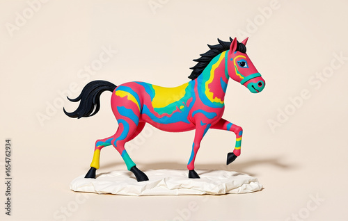 Bright sculpture of a horse in pop art style on a light background