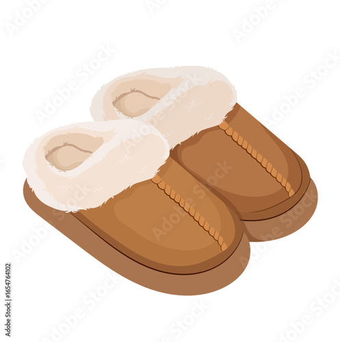 Brown Winter Slippers Illustration Isolated on White Background