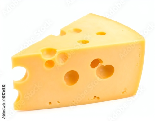 Delicious piece of yellow cheese with holes.