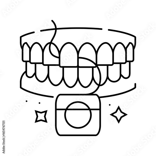 flossing oral care line icon vector illustration