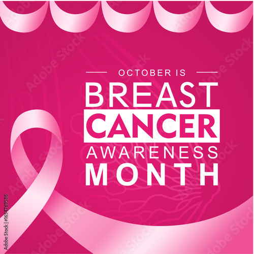 October breast cancer awareness month background with pink ribbon symbol, vector design. Healthcare and medicine concept. Great for banners, posters, cards and social media.