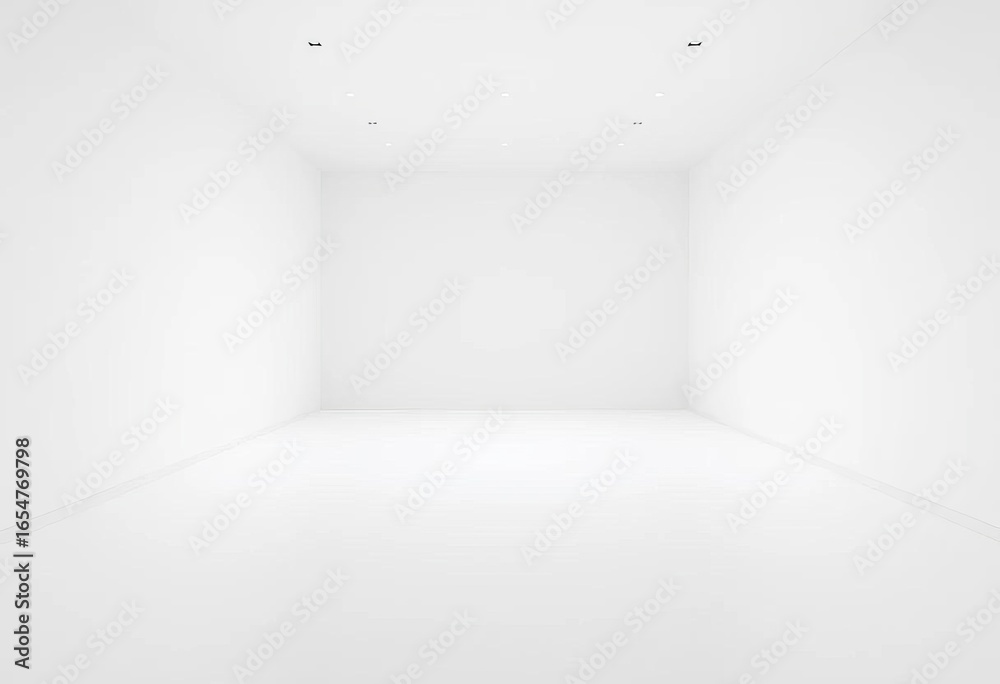Fototapeta premium Stark white room, minimalist interior, blank walls, empty space, studio, reflection