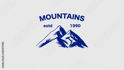 Mountain emblem or icon. Hand drawn frozen peaks for your design, water bottle, expeditions, adventure and lifestyle business. Explore hills and woods. For clothing