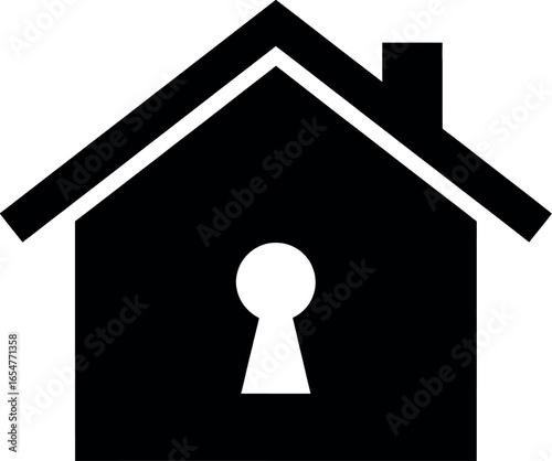 Vector art of black silhouette of a house with a keyhole in the center, isolated on white background transparent background