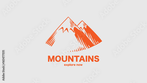 Mountain emblem or icon. Hand drawn frozen peaks for your design, water bottle, expeditions, adventure and lifestyle business. Explore hills and woods. For clothing