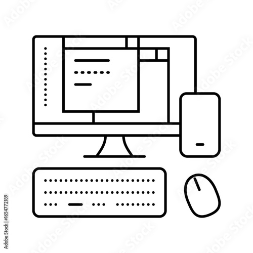 desktop computer phone line icon vector illustration