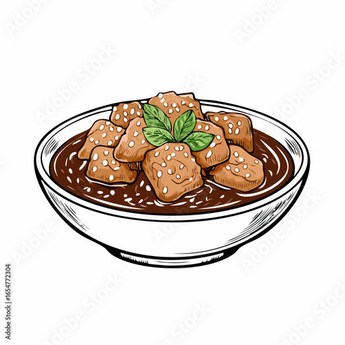 Sesame sauce fried meat image vector isolated on white background.