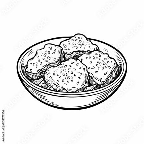 Sesame sauce fried meat image vector isolated on white background.