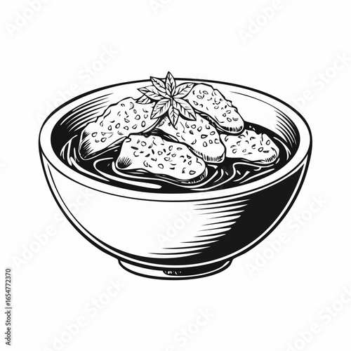 Sesame sauce fried meat image vector isolated on white background.