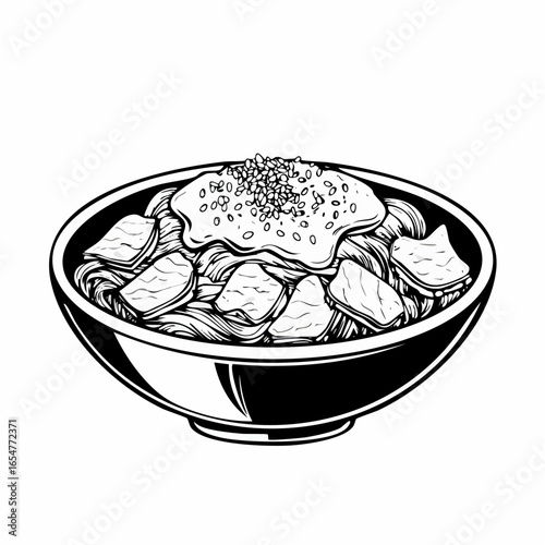 Sesame sauce fried meat image vector isolated on white background.
