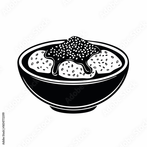 Black and white Sesame sauce fried meat image vector isolated on white background.