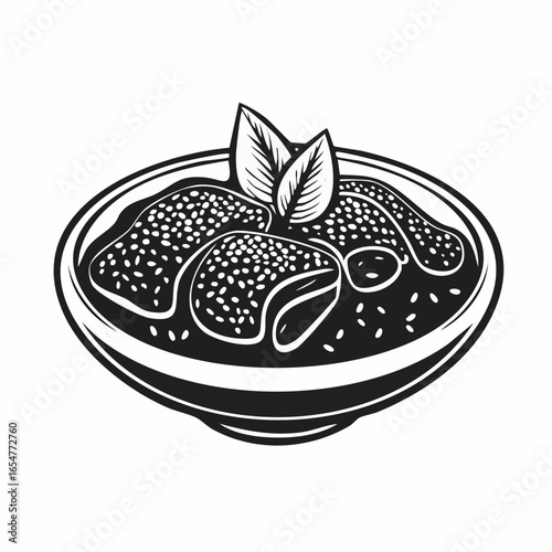 Black and white Sesame sauce fried meat image vector isolated on white background.