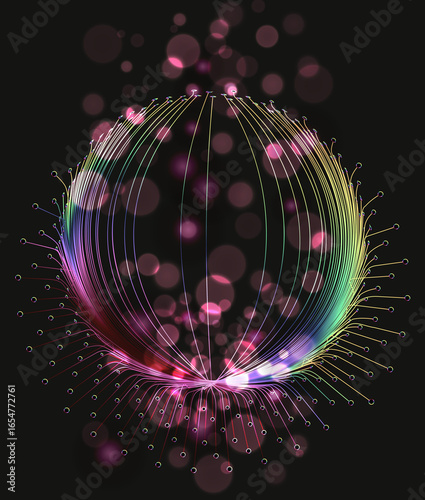 Abstract Digital Sphere with Glowing Network and Bokeh Lights