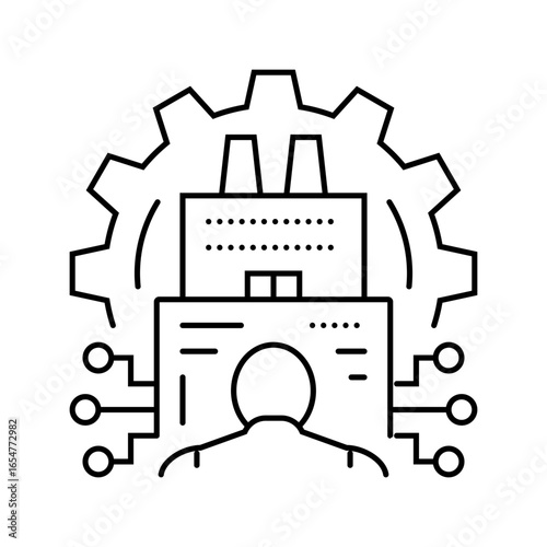 digital manufacturing industry 5 line icon vector illustration