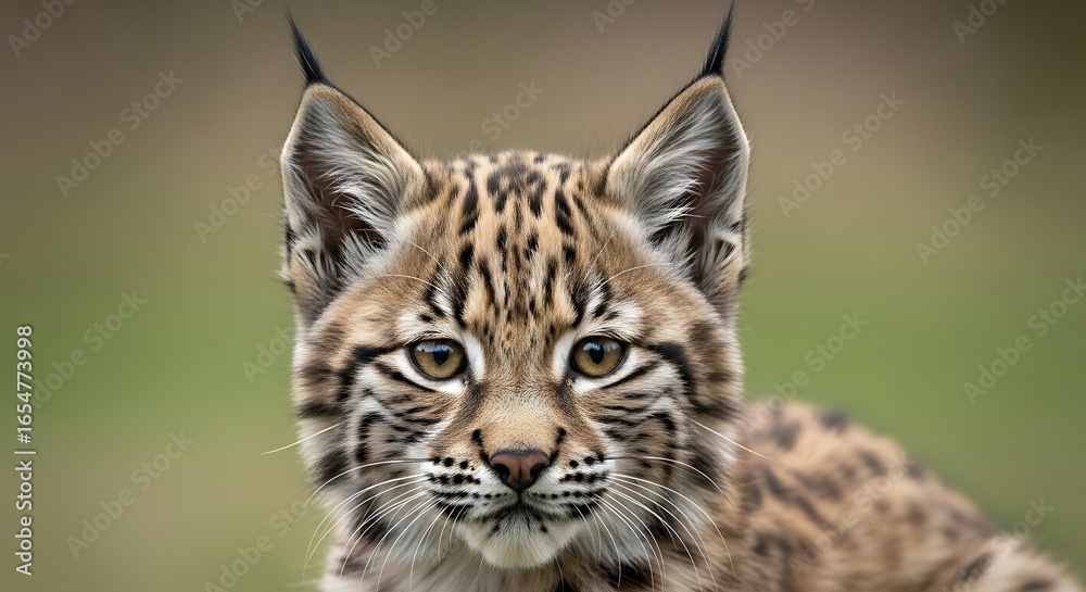 Fototapeta premium A striking close-up portrait of a wild feline predator with piercing eyes and tufted ears