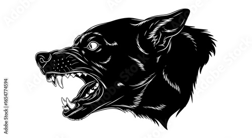 Ferocious black wolf head bared teeth snarling aggressive canine fierce predator animal symbolism