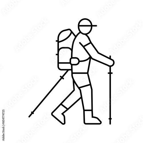 hiker backpack poles nordic walking line icon vector illustration
