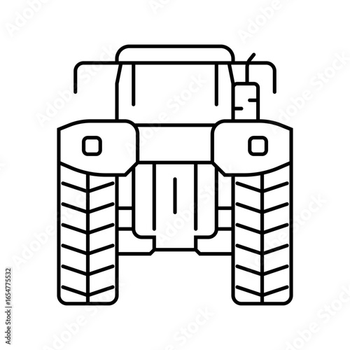 plowing tractor back line icon vector illustration