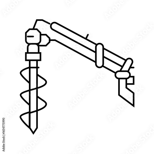 post hole digger tractor line icon vector illustration