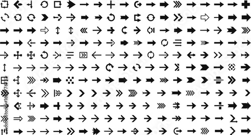 Vector art of large collection of diverse arrow icons and symbols