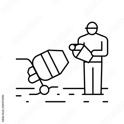 worker mixing cement concrete line icon vector illustration